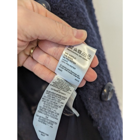 Marks & Spencer Bouclé Textured Teddy Coat Women Navy Blue - Picture 7 of 10